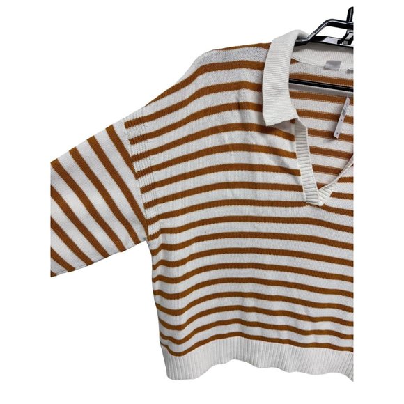 GAP Women's Long Sleeve Collared White & Yellow Striped Sweater Blouse Size XXL - Picture 6 of 11